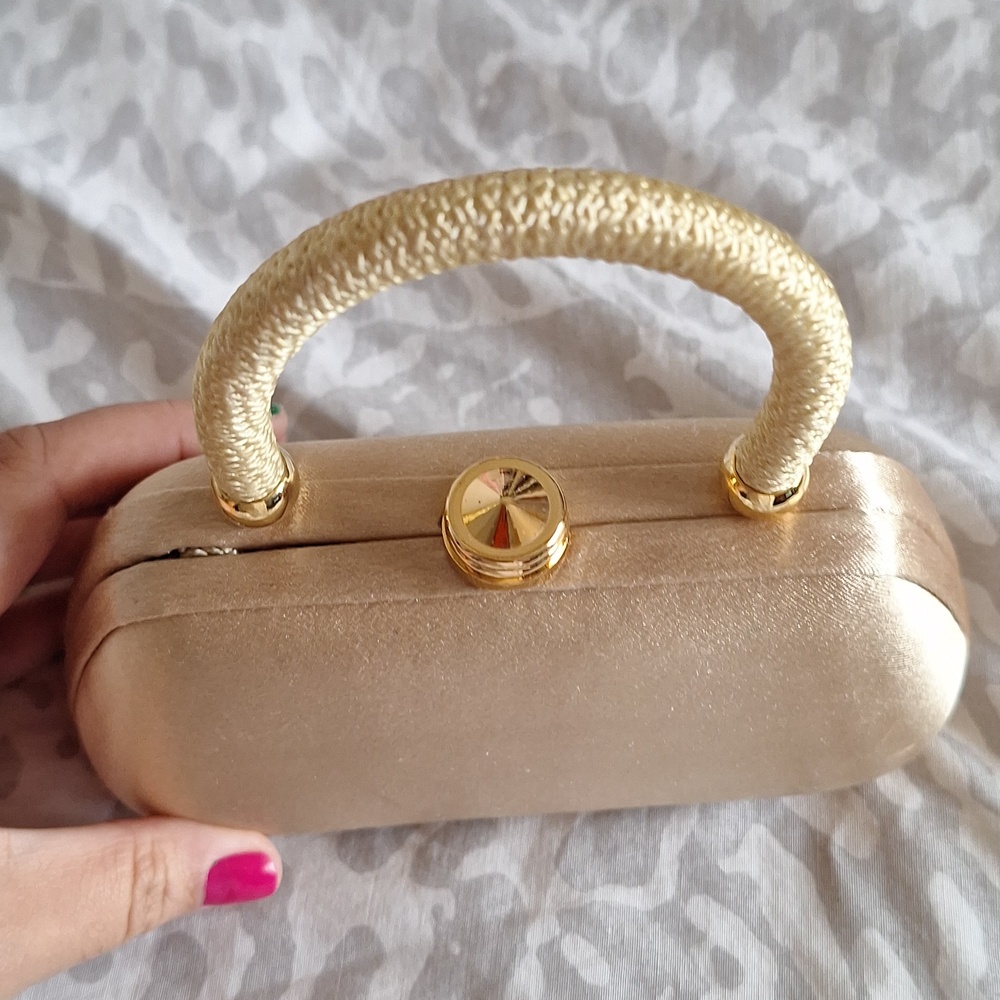 Vintage Gold Satin Cocktail Mini Handle Bag Clutch - Picture 2 of 5